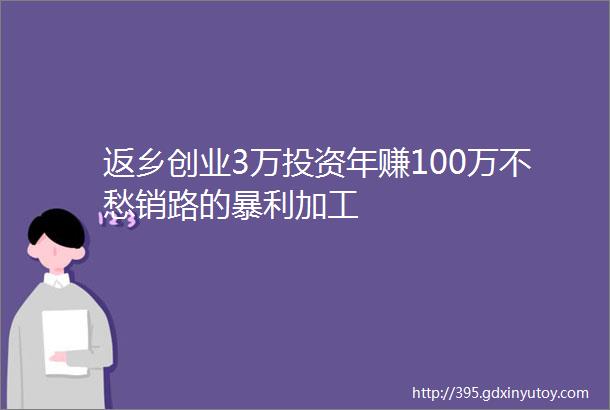 返乡创业3万投资年赚100万不愁销路的暴利加工